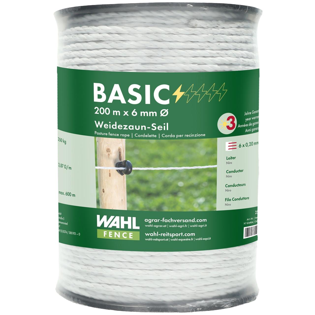 WAHL-FENCE Weidezaunseil - BASIC - 6 mm / 200 m WAHL-FENCE Weidezaunseil - BASIC - 6 mm / 200 m