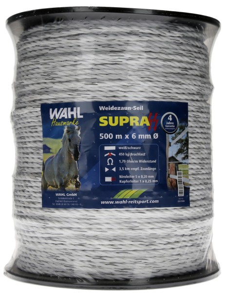 WAHL-Hausmarke Weidezaunseil - SUPRA - 6 mm / 500 m