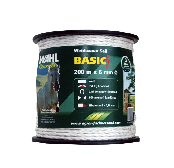 WAHL-Hausmarke Weidezaunseil - BASIC - 6 mm / 200 m WAHL-Hausmarke Weidezaunseil - BASIC - 6 mm / 200 m