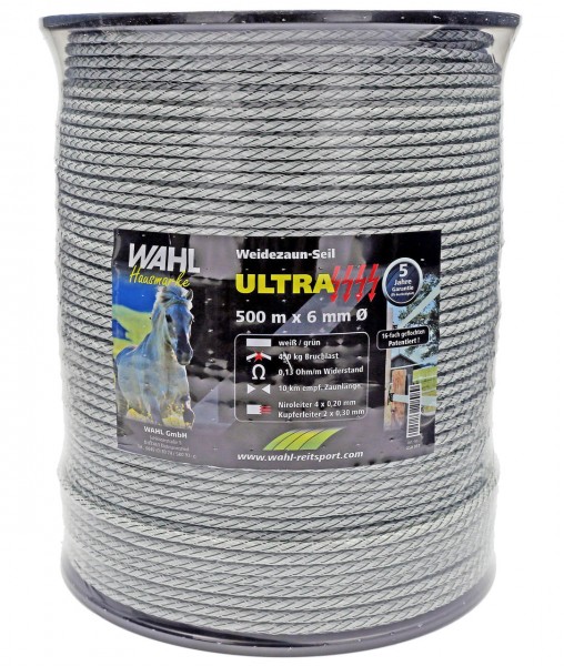 WAHL-Hausmarke Weidezaunseil - ULTRA - 6 mm / 500 m WAHL-Hausmarke Weidezaunseil - ULTRA - 6 mm / 500 m