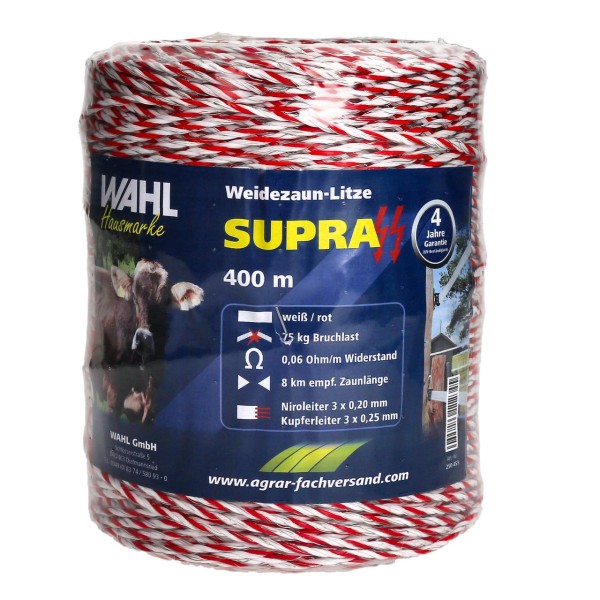 WAHL-Hausmarke Weidezaunlitze - SUPRA - 400 m WAHL-Hausmarke Weidezaunlitze - SUPRA - 400 m