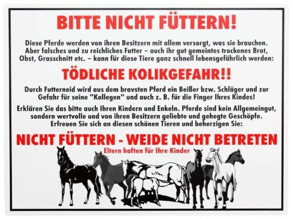 Hinweisschild ''Kolikgefahr'' 30 x 20 cm