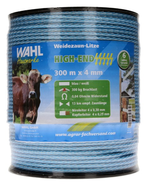 WAHL-Hausmarke Weidezaunlitze - HIGH END - 4 mm / 300 m WAHL-Hausmarke Weidezaunlitze - HIGH END - 4 mm / 300 m