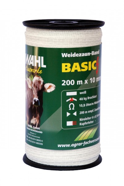 WAHL-Hausmarke Weidezaunband BASIC weiß - 10 mm/200 m